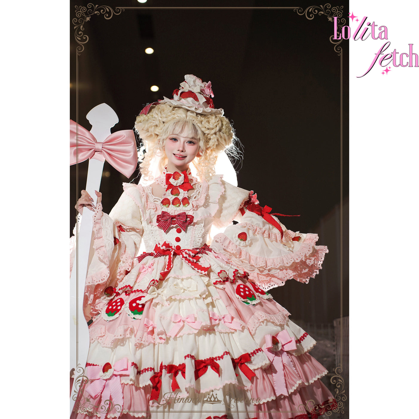 Gorgeous Strawberry Party Lolita Dress JSK OP by Lolita Fetch featuring floral details and a sweet, elegant lace design.