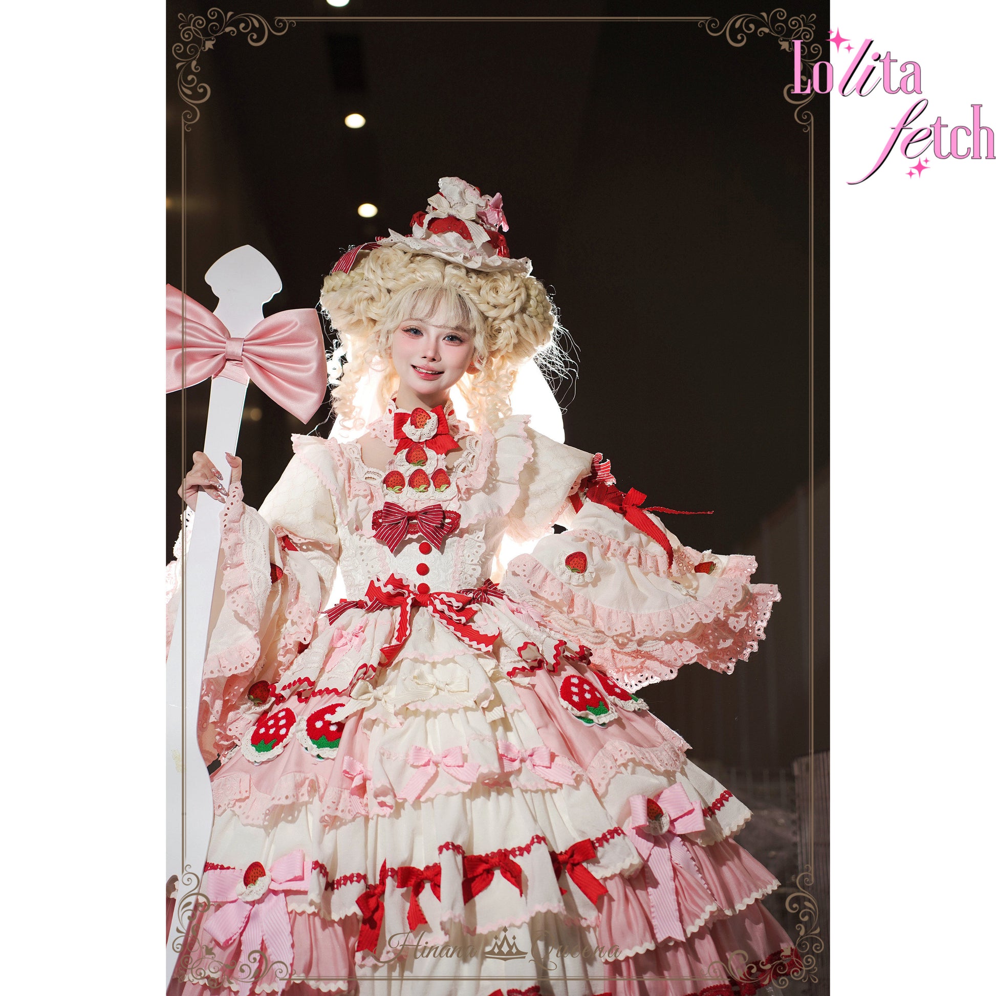 Gorgeous Strawberry Party Lolita Dress JSK OP by Lolita Fetch featuring floral details and a sweet, elegant lace design.