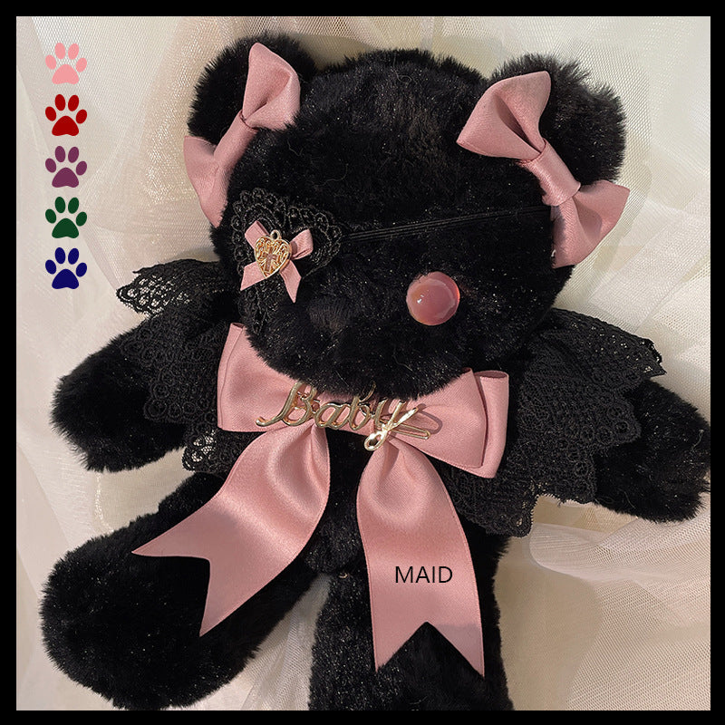 Original Handmade Design Lolita Black Eye Mask Bear Bag - Single Shoulder Black Velvet Handbag