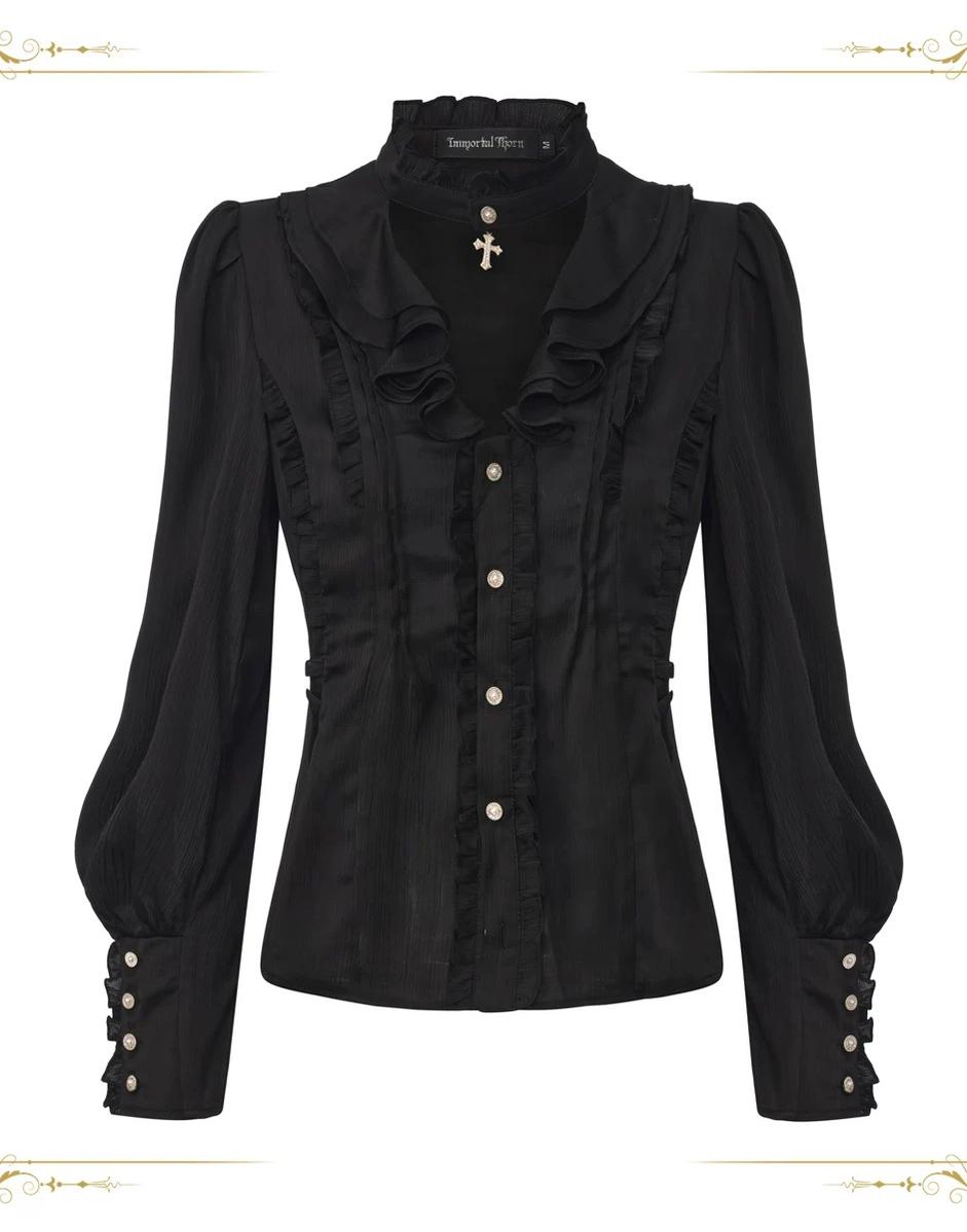 Immortal Thorn - Eternal Rabbit Invitation - Ouji Lolita Vintage Long Sleeve Blouse, Ruffles V-Neck