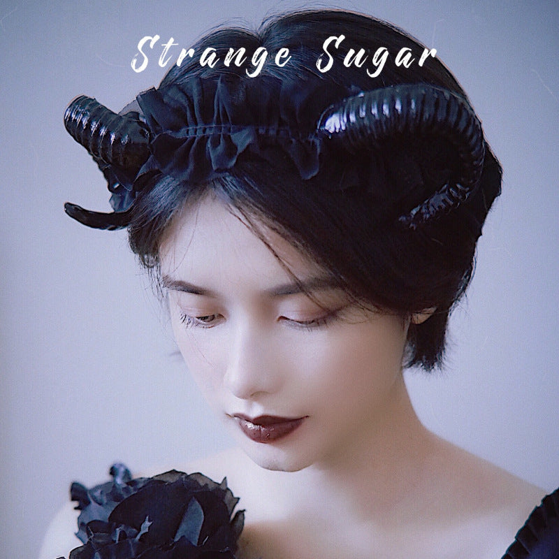 Original Handmade Lolita Girl Demon Horn Headband Dark Gothic Photography Prop Headband