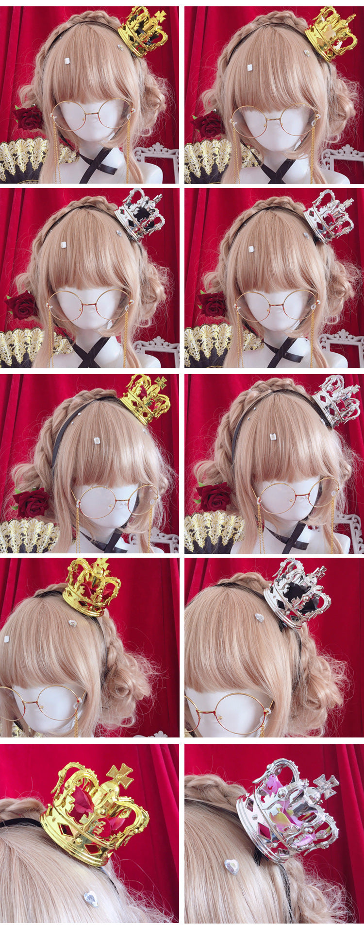 Lolita Tiara King Queen Coronation Gold Silver Rose Cute Lolita COS Crown Tiara