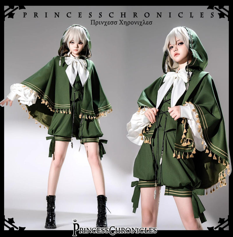 Bunny Feather - Ouji Lolita Shorts Set with Hooded Vest with Bunny Ear Cloak Only XS