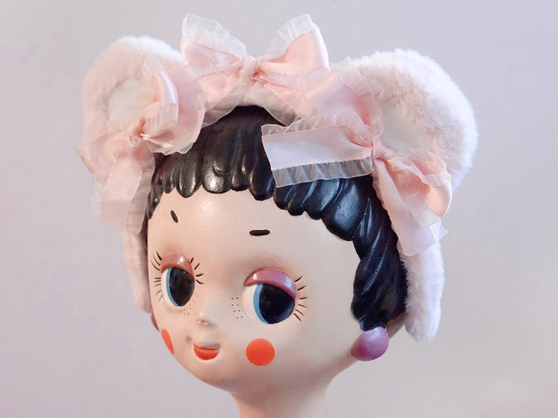 Original Handmade Bear Ear Bowknot Plush Headband Lolita Brown Japanese Korean Style - Lolita Fetch
