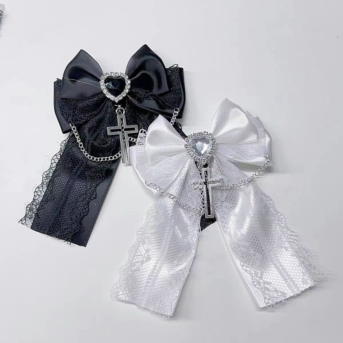 Handmade - Crystal Lace Bow - Hair Clip and Brooch - detail view 2