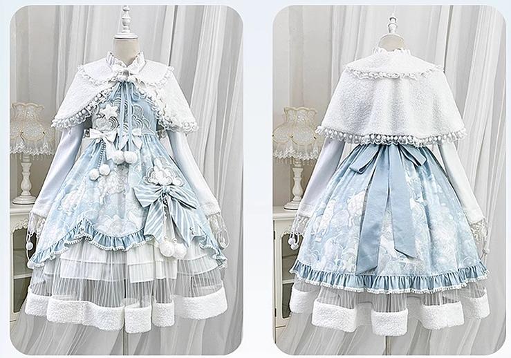 Letters from Unknown Star - Cloudscape Dream - Sweet Lolita JSK Suit, Fleece Cape