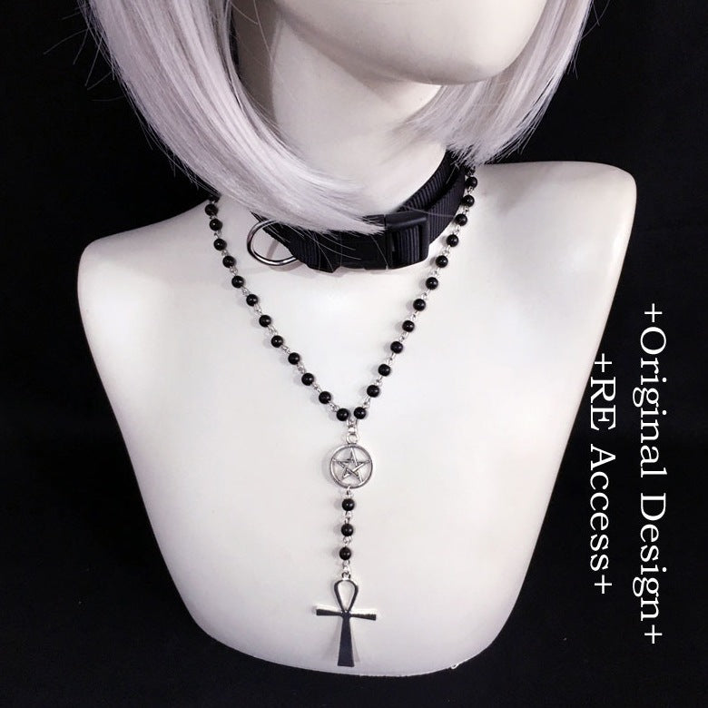 Dark Retro Lolita Cross Long Necklace - Ins Style Dark Girl Subculture Accessory