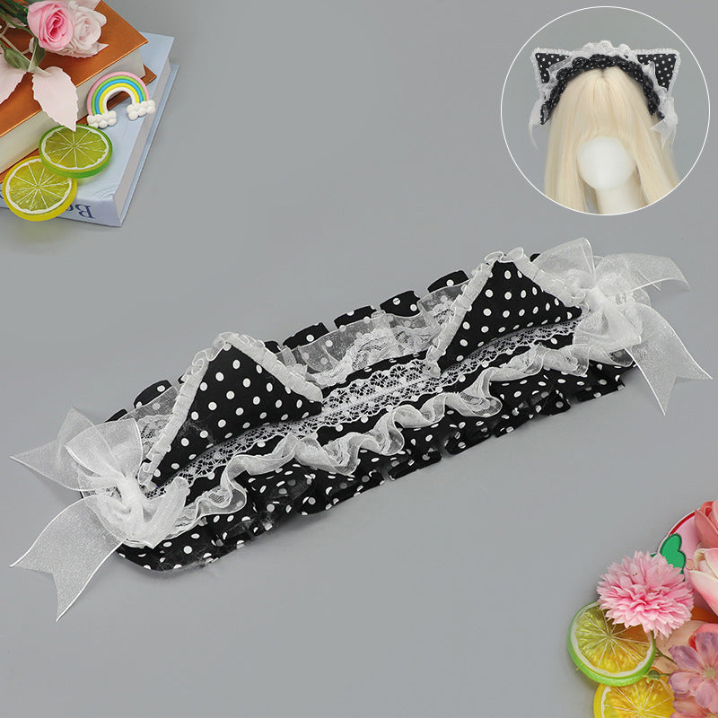 Harajuku Style Y2K Cat Ear Headband - Millennial Polka Dot Dopamine Accessory