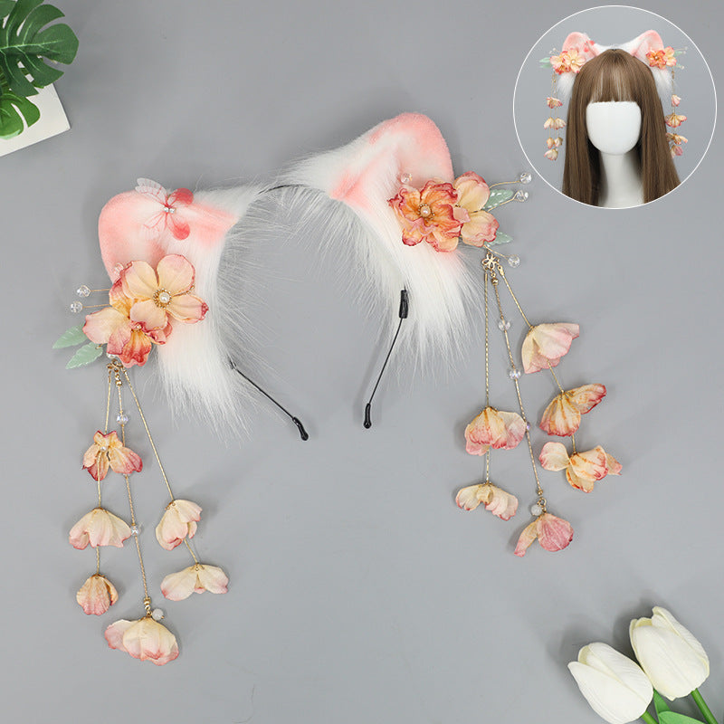 Chinese Style Tassel Cat Ear Headband Lolita Hanfu Beast Ear Cosplay Accessories Ancient Style Cat Ears Cat Tail Set - Lolita Fetch