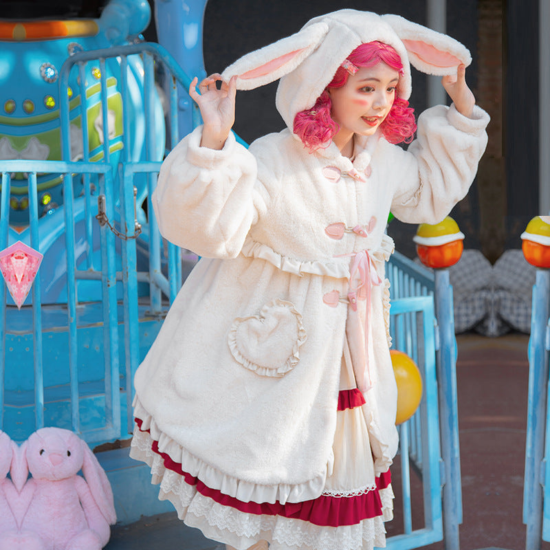 Long-Eared Rabbit" Plush Coat |   Winter Thickened Faux Fur Warm Coat - Lolita Fetch