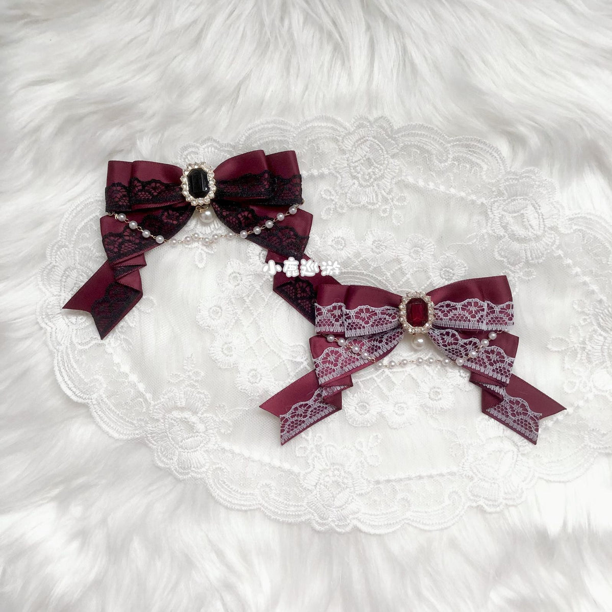 Handmade - Crystal Lace Bow - Clip, Brooch or Bag Charm - detail view 9