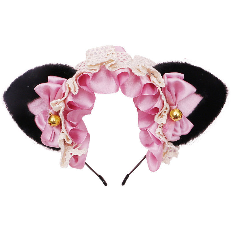 Adorable Japanese Lolita Hair Accessories Cat Girl Plush Lolita Headwear Lace Cat Ear Headband
