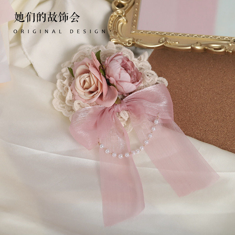Lolita Hair Accessories Smoke Pink Bow Korean Pink KC Hairpin Hand Sleeve Hair Hoop Twin Rabbit Small Objects Lolita Headwear
