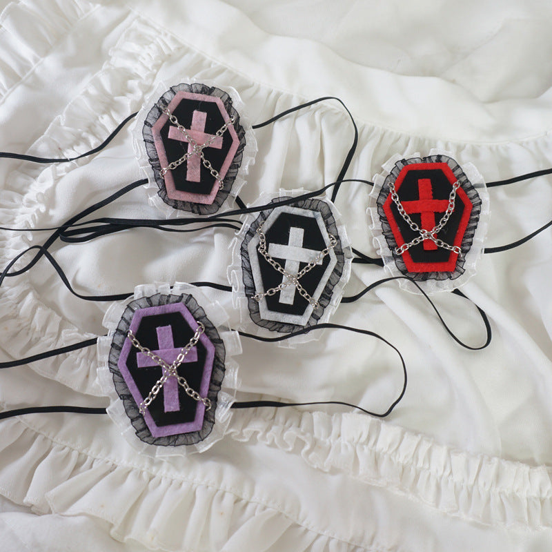 Gothic Girl Cross Single Eye Mask Lolita Dark Halloween Accessories Yandere Mid-2000s Harajuku Style