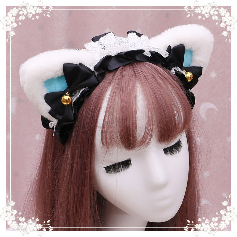 Adorable Japanese Lolita Hair Accessories Cat Girl Plush Lolita Headwear Lace Cat Ear Headband