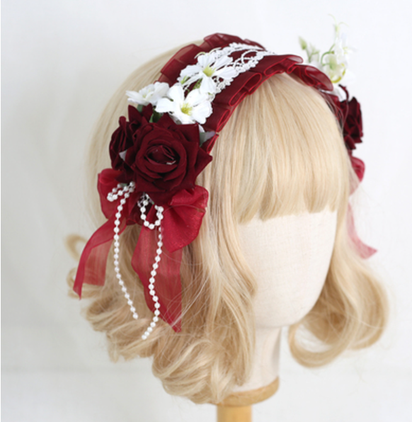 Xiaogui - Elegant Lolita Floral Lace Handmade - Headband Headwear