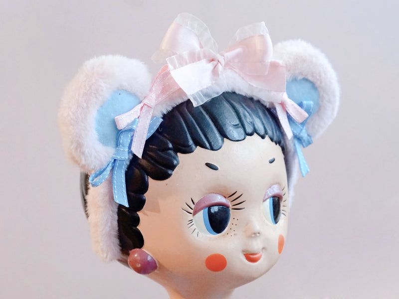 Original Handmade Bear Ear Bowknot Plush Headband Lolita Brown Japanese Korean Style