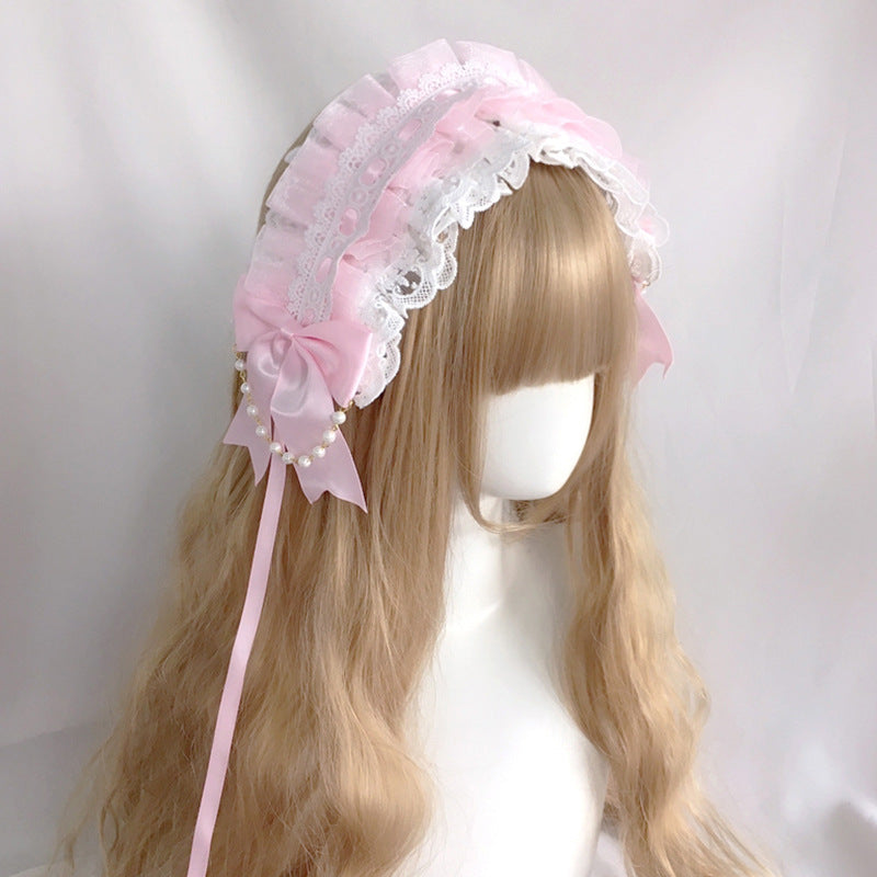 Soft Girl Lolita Headband Lace Hair Clip Lolita Sweet KC Bow Hair Accessory Lolita Headband Snow White Princess