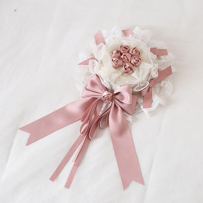 Xiaogui - Ivory & Pink Sweet Lolita Headdress - Bridal Lace Headwear Headwear
