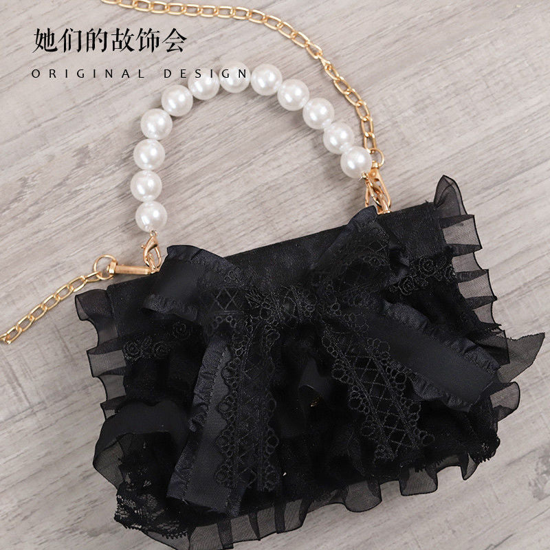 Black Lace Bag 2022 New Lolita Handmade Original Design Bow Lolita Crossbody Bag for Women - Lolita Fetch
