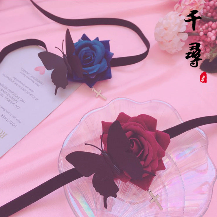 Lolita Single Eye Mask - Butterfly Rose Gothic Dark Style