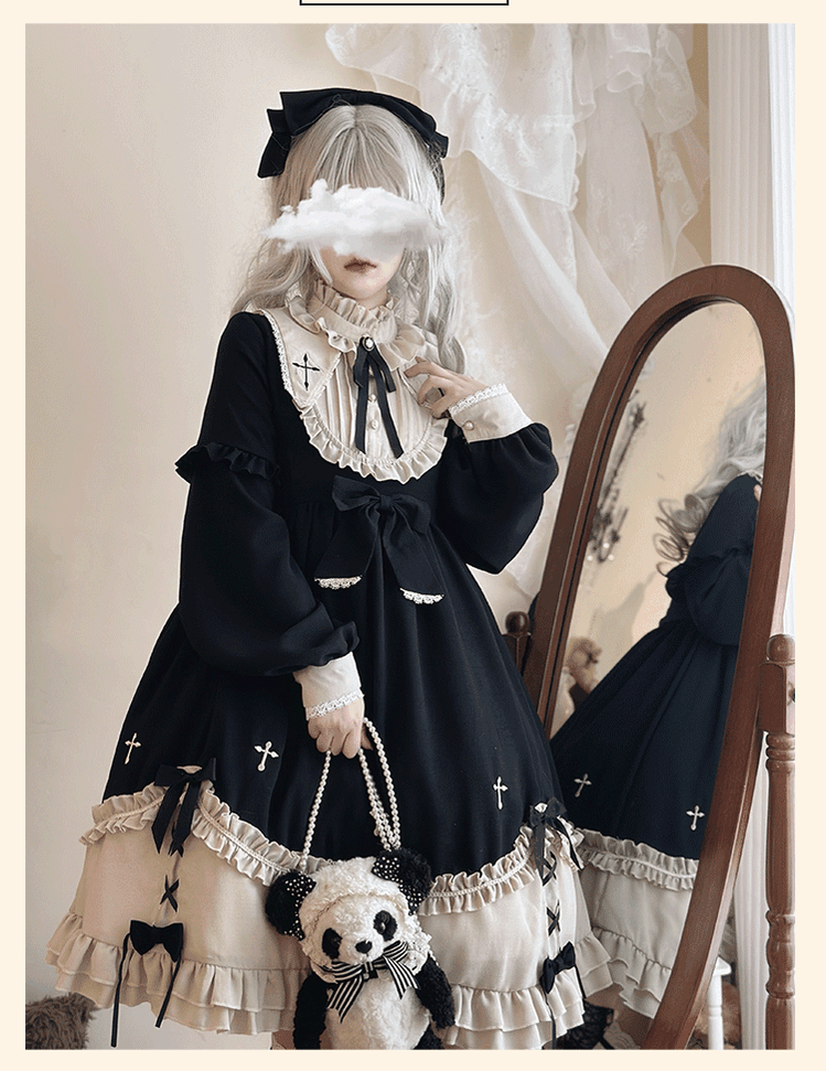 Niu Niu - Plus Size Gothic Lolita Winter OP - Dress, Cross Embroidery OP Dress