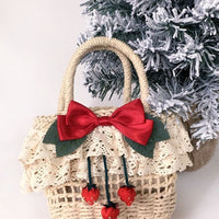 Her Vintage Society - Strawberry Flower on the Hill - Woven Bag with Lace and Strawberries - Wine red