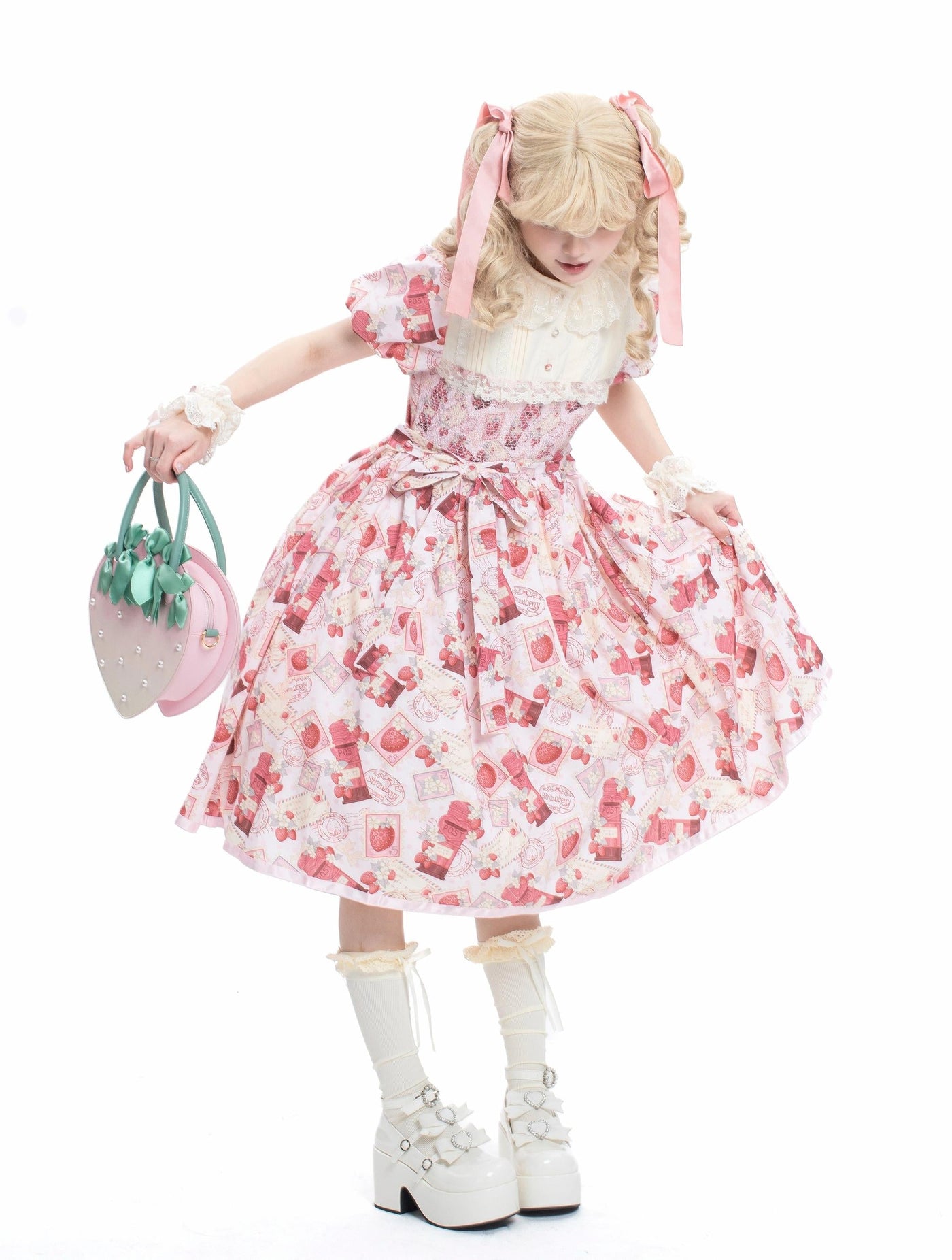 Strawberry Witch - Kawaii Lolita OP Dress - Strawberry Print OP Dress
