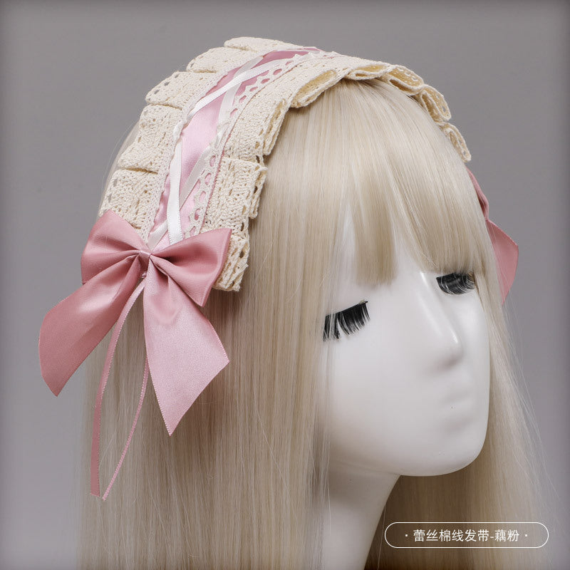 Cute Ribbon Japanese Lolita Maid Headwear Lolita Headband Cosplay Bunny Ears Lace