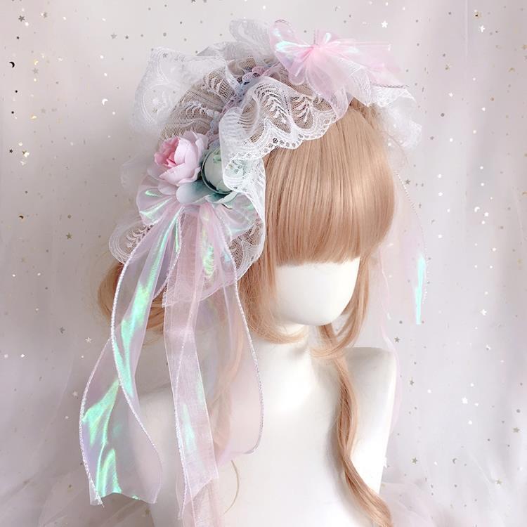 Handmade Classical Lolita Bridal Embroidery Lace Flower Lace Bow Hairband Hair Accessory