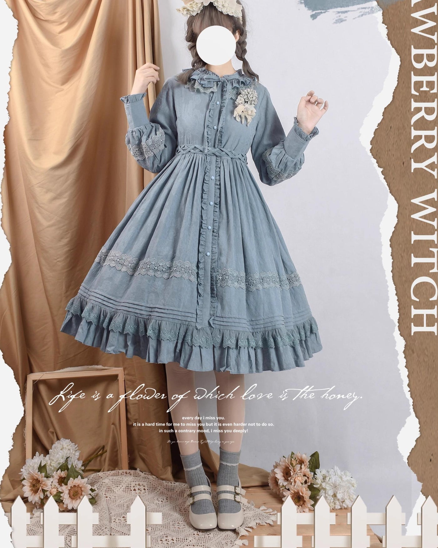 Strawberry Witch - The Spring - Cotton Lolita OP Dress with Long Sleeve