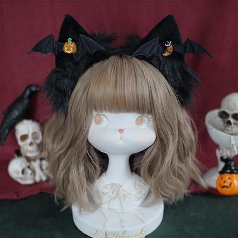 [Handmade Animal Ears] Lolita Halloween Little Devil Pumpkin Black Cat Ear Hair Clip Pair Original Design