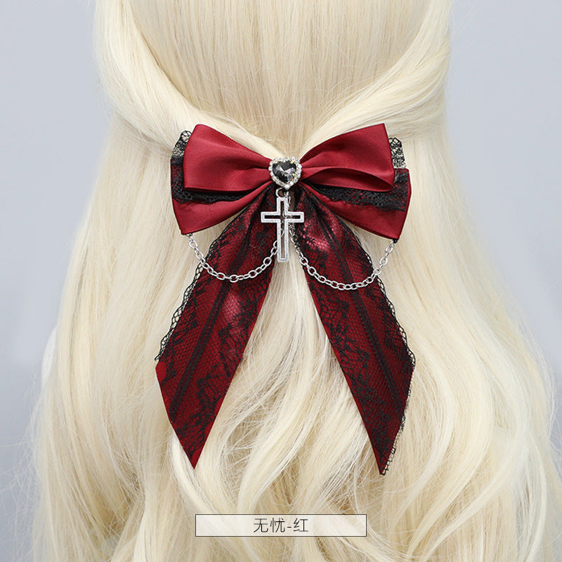 Original Mass-Produced Handmade Hair Accessories Japanese JK Lolita Cross Lace Bowknot Hair Clips Hair Accessories - Lolita Fetch