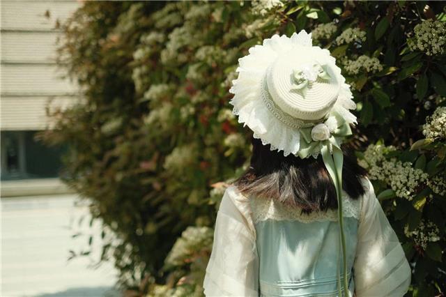 Lolita Straw Hat Mori Style Sweet Bowknot French Girl Flower Sun Hat Lolita Flat Top Hat Straw Hat