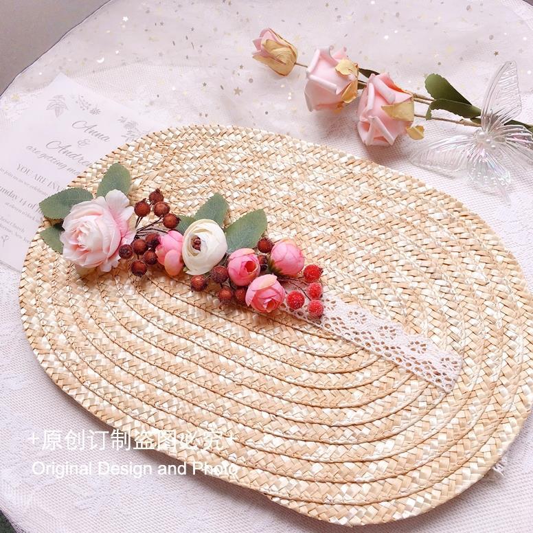 Handmade Straw Hat Flat Hat Lolita Handmade Tea Party Pastoral Bonnet