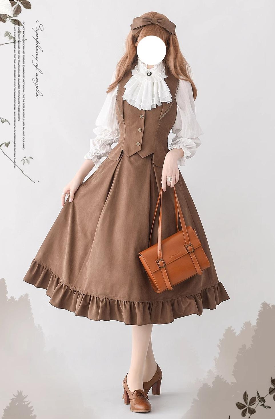 Forest Wardrobe - Misty Forest - Elegant Vintage Fishbone Lolita Long Skirt & Vest