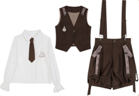Letters from Unknown Star - Detective Rabbit Kiri - Ouji Lolita Outfits, Backpack Pants - Three Piece Set (vest+blouse with a tie+suspender trousers) / S