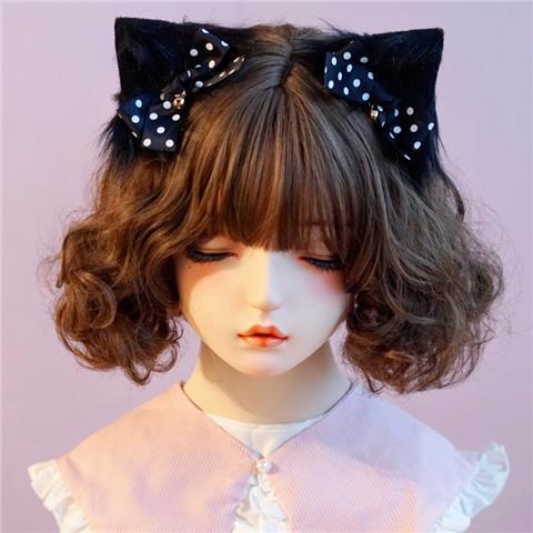 Original Handmade Faux Fur Plush Cat Ear Animal Ear Bow Hair Clip Side Clip Black Pink Japanese Lolita