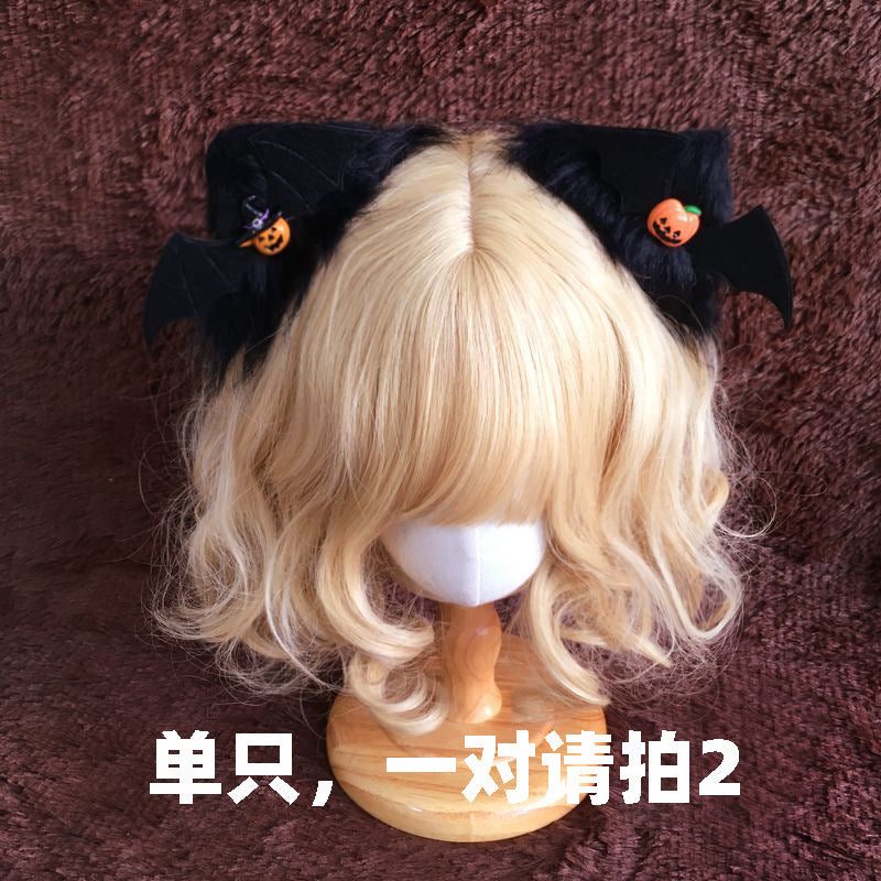 [Handmade Animal Ears] Lolita Halloween Little Devil Pumpkin Black Cat Ear Hair Clip Pair Original Design