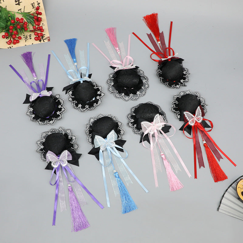 Handmade Lolita Chinese Style Bun Clip - Tassel Lace Bow Hair Ornament