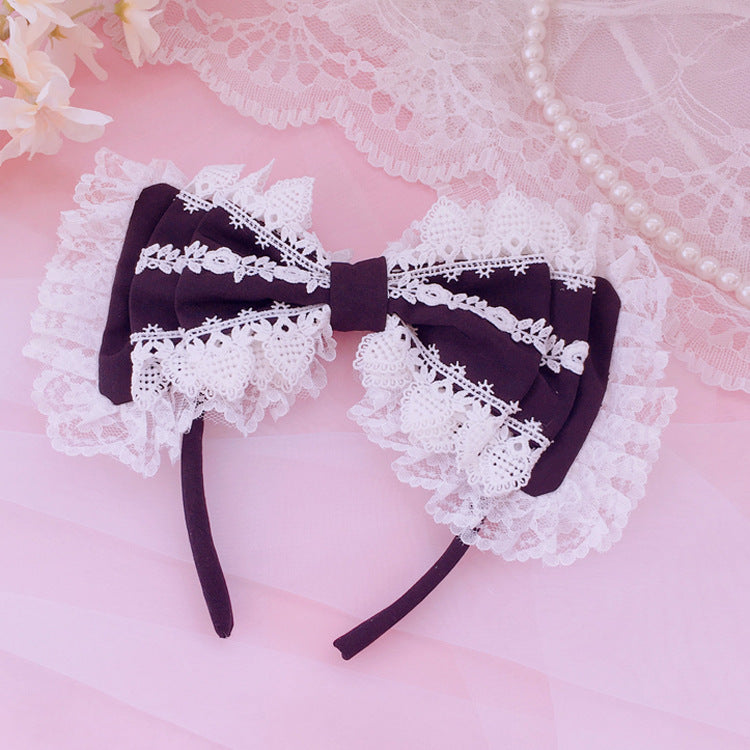 Lolita  Soft Girl KC Hair Accessories Lolita Lace Three-Layer Bow Headband