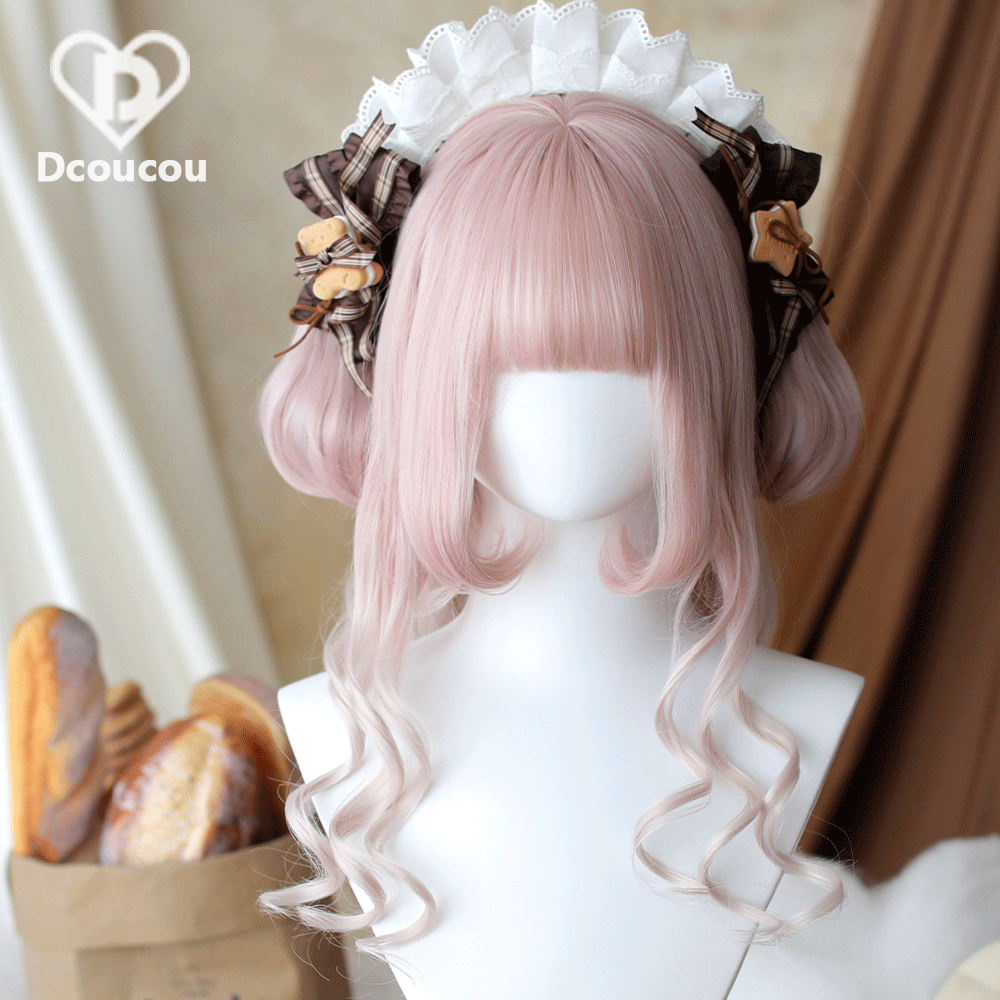 Dcoucou - Heartless Bunny - 45cm Long Curly Hair Tiger Clip Double Ponytails Lolita Wig
