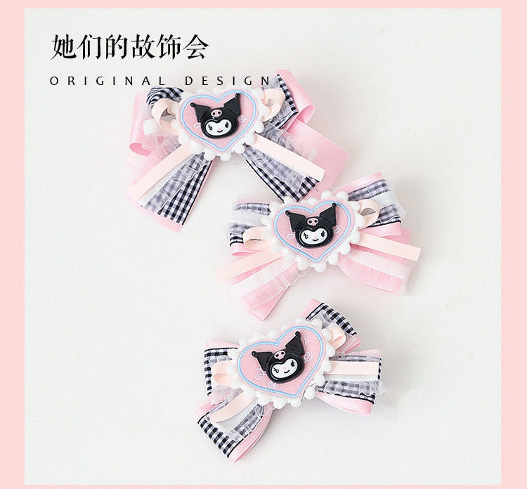 LOLITA Hair Accessories Sweet Bow Hair Clip Cinnamoroll Kuromi Pink Blue Soft Girl Lolita Hair Ornament