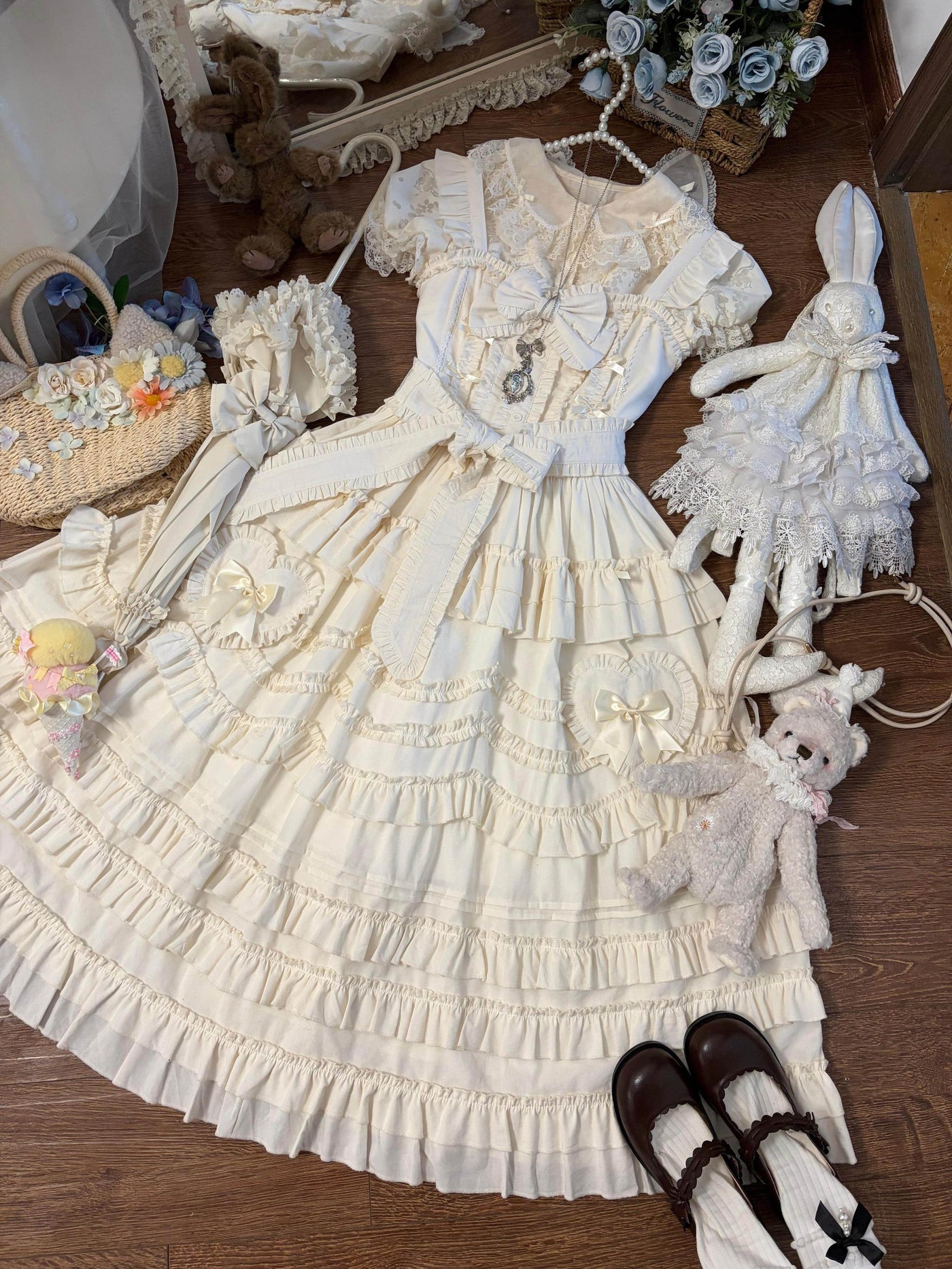Loveheart - Solid Classic Lolita JSK Dress, Tiered Hem Milky Apricot JSK Only S