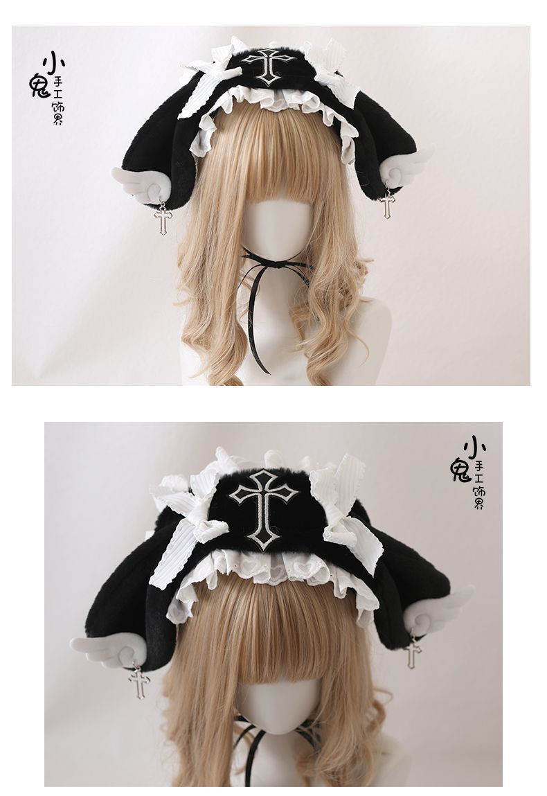 Lolita Bunny Ear Headband Subculture Cute Plush Angel Wings Lolita Hair Accessory Lolita Headwear