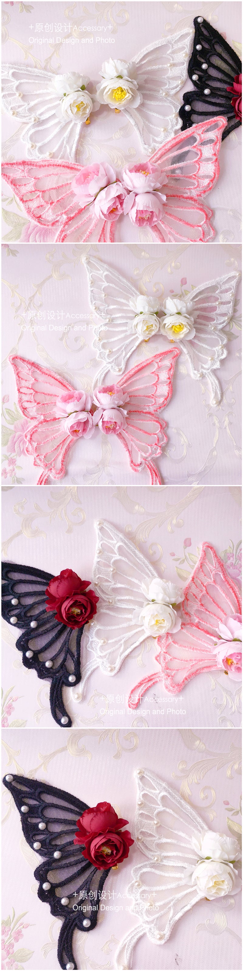Handmade Lolita Rose Imitation Lace Butterfly Large Hair Clip Fairy Hairpin Halloween