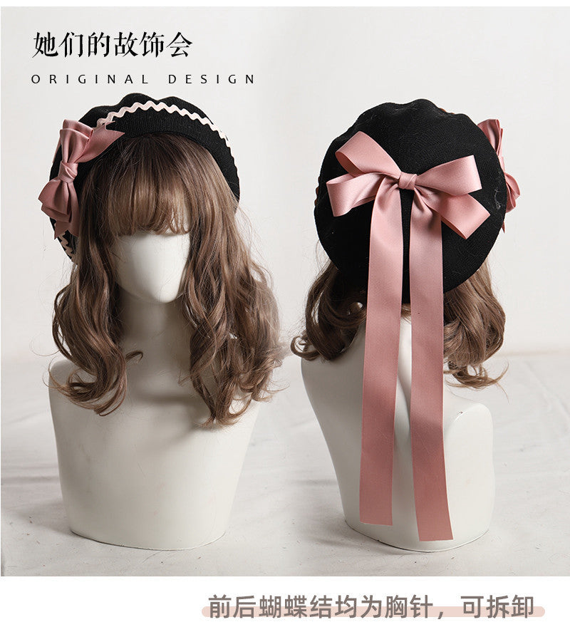 Thin Beret Summer Lolita Bow JK Plaid Lolita Original Design Fashion Spring Autumn Hat for Women