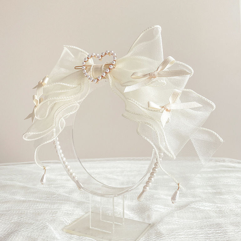 Original Handmade Ruiben Rabbit Full Color Pearl Kc Lolita Headband Organza Bow