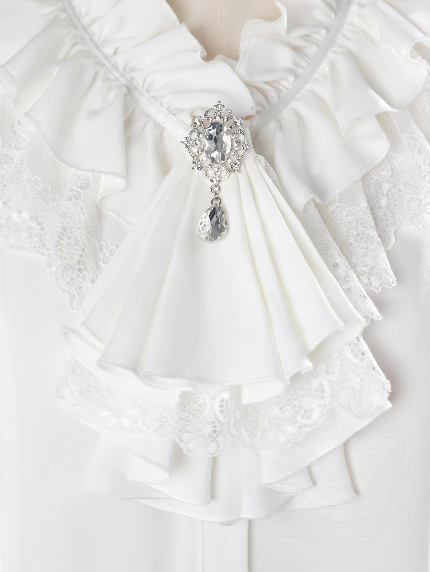 Night & Day Sonata - Ouji Lolita Princess Sleeve Shirt & Pants Suit White Jabot Only (one size) S