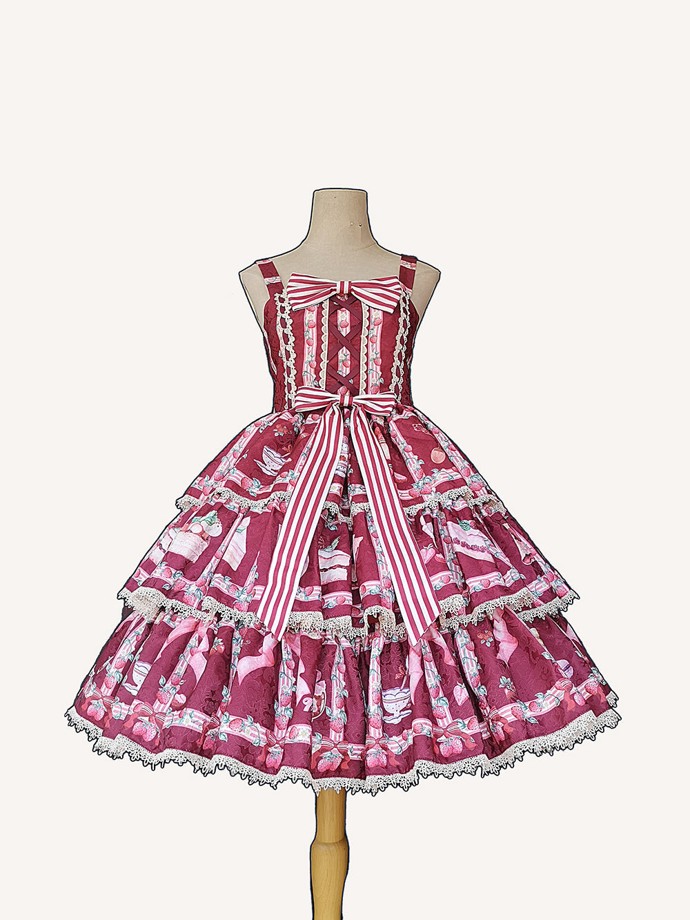 Strawberry Tea - Tiered Ruffles Lolita JSK S wine red
